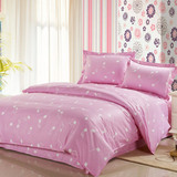 精品家纺-纯棉床上用品高密全棉斜纹环保印花四件套 美妙音符粉色