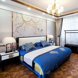 现代简约布艺皮艺双人床新中式实木床铺样板房卧室家具酒店床