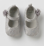 英国代购童装NEXT 16夏女宝宝铅灰色花朵舞步鞋 学前学步鞋