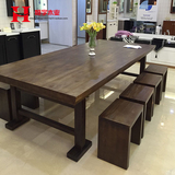 美式餐桌实木乡村田园老榆木餐桌椅现代简约长方形办公桌原木桌子