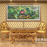 客厅油画欧式纯手绘装饰画墙壁油画 横幅沙发背景风荷花挂画包邮