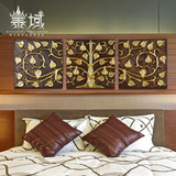 泰域 泰国客厅木雕壁饰装饰画 现代三联金箔实木浮雕无框画壁挂画