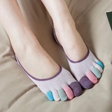 超短分趾袜夏季女士全棉低帮袜隐形5指袜创意纯色纯棉彩指五指袜