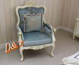 欧式法式新古典休闲沙发椅象牙白描香槟金实木雕花休闲单椅老虎凳