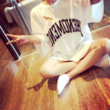 2016夏季新款字母大T宽松中长款T恤女韩版破洞装饰连衣裙