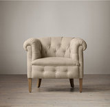 现货美式客厅布艺沙发椅欧式实木沙发法式拉扣扶手椅圈椅简约家具