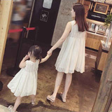 2016夏装新款时尚亲子装母女装韩版无袖蕾丝连衣裙休闲女童公主裙