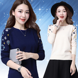 秋季新款韩版女装提花针织衫女套头毛衣圆领短款羊毛打底衫女长袖