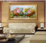 油画手绘客厅卧室玄关画有框装饰画高档油画牡丹富贵花开1206-1