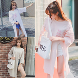 2016夏装新款韩版宽松显瘦中长款高开叉九分袖字母印花T恤女上衣