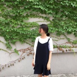 韩国学院风 减龄显瘦纯色吊带背心裙 宽松荷叶摆背带裙女连衣裙