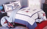 外贸原单绗缝被儿童被卡通被两件套儿童床盖床单贴布绣花飞机男孩