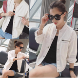 2016夏季新款修身显瘦白色短外套韩国休闲长袖夹克上衣开衫女学生