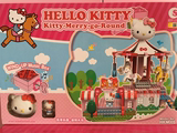 HelloKitty凯蒂猫音乐旋转木马拼装积木女孩音乐拼插益智玩具小屋