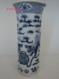古玩杂项古董陶瓷器收藏品摆件包真包老花瓶清代青花狮子筒