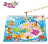 丹妮奇特1-3岁宝宝木制钓鱼板双杆磁性拼图游戏 儿童早教益智玩具