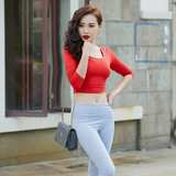 春季韩版长袖T恤女士夏修身性感时尚打底衫短款紧身露脐女装上衣
