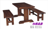 AC07直边长桌 西餐桌 田园桌椅 碳化防腐木农家乐餐桌椅