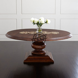 美式实木圆餐桌定制 欧式复古原木餐厅饭桌