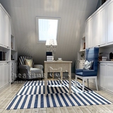 时尚现代宜家蓝白条纹地毯客厅茶几沙发地毯卧室床边餐厅手工地毯