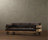 美式loft实木沙发铁艺做旧设计三人沙发组合简约复古实木沙发椅
