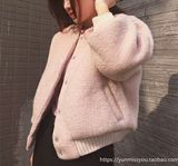 2015冬季新款宽松显瘦加厚粉色短款羊毛呢子外套羊绒棒球服棉衣女
