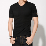 韩国代购男装夏韩版潮流时尚休闲个性纯色修身百搭男士V领短袖T恤