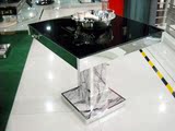 时尚钢化玻璃不锈钢小户型餐桌CX-03简约现代客厅打麻将方桌