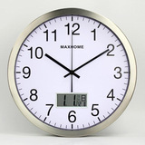 MAXHOME14英寸万年历客厅挂钟时尚简约静音时钟日历农历电子钟表
