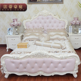 简约现代欧式家具实木烤漆双人床茉莉花雕花描银白色1.5米公主床
