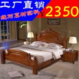 全实木床欧式家具1.8米双人储物床美式婚床高箱大床橡木白色雕花