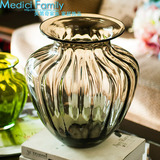美第奇 欧式浮雕花器彩色手工玻璃口吹制品 新古典大浮雕花瓶