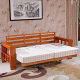多功能实木沙发床橡木中式推拉两用沙发储物三人位小户型客厅组合
