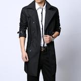 2016男装秋季韩版修身风衣 男士英伦中长款外套 男款时尚大衣黑色