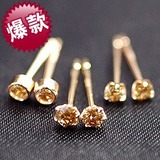 日本代购 0.1ct/克拉10分天然浅褐色钻石耳钉耳骨钉10K粉金玫瑰金
