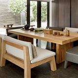 实木餐桌椅组合长方形复古原木咖啡桌洽谈桌美式乡村餐厅简约饭桌