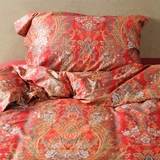 60支埃及长绒棉贡缎全棉四件套被纯棉床单床笠式结婚大红美式1.8m