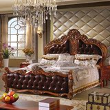 欧式床新古典法式深色成套家具婚床1.8米双人实木床 美式真皮床