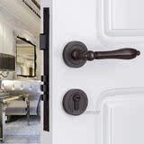 美式黑色铜锁贝尔维帝分体锁实木门卧室室内复古简欧双山执手门锁