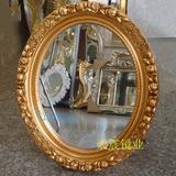 欧式椭圆形金色浴室镜挂壁式雕花KTV酒店玄关装饰卫生间洗手台镜