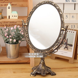 欧式田园公主镜可爱复古铜色椭圆桌面梳妆镜台式化妆镜双面小镜子