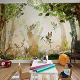 无缝儿童房壁纸卡通森林花仙子卧室背景墙大型无纺布定制墙纸壁画