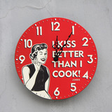 红色圆形复古小挂钟餐厅装饰时钟厨房美国乡村钟表创意时尚静音