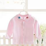 春秋女童纯棉白色打底衫娃娃领上衣开衫0-3岁宝宝长袖T恤婴儿衬衫