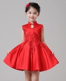 新款女童中式礼服红色中国风裙子喜庆婚礼裙演出合唱服装