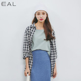 EAL新品2016韩国东大门春夏新款宽松格子衬衫女士翻领韩版衬衣A69