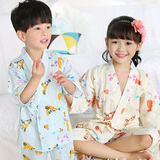 男女童日本和服纯棉短袖套装家居服儿童睡衣宝宝浴衣日式汗蒸服
