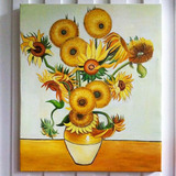 梵高向日葵纯手绘油画客厅卧室餐厅装饰画欧式花卉特价遮电表箱