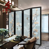卧室折屏屏风隔断现代简约客厅时尚玄关实木折叠欧式花鸟半透明
