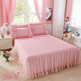 纯棉韩式家纺新品夹棉蕾丝床裙加棉床罩加厚床围全棉花边粉色紫色